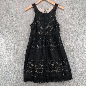 Free People Dress Women 2 Black Mini Fit & Flare Pleated Lace Overlay Sleeveless